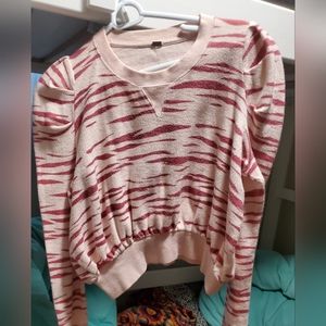 Free People Cropped Sweatshirt tiger stripe pink cream puff sleeve S